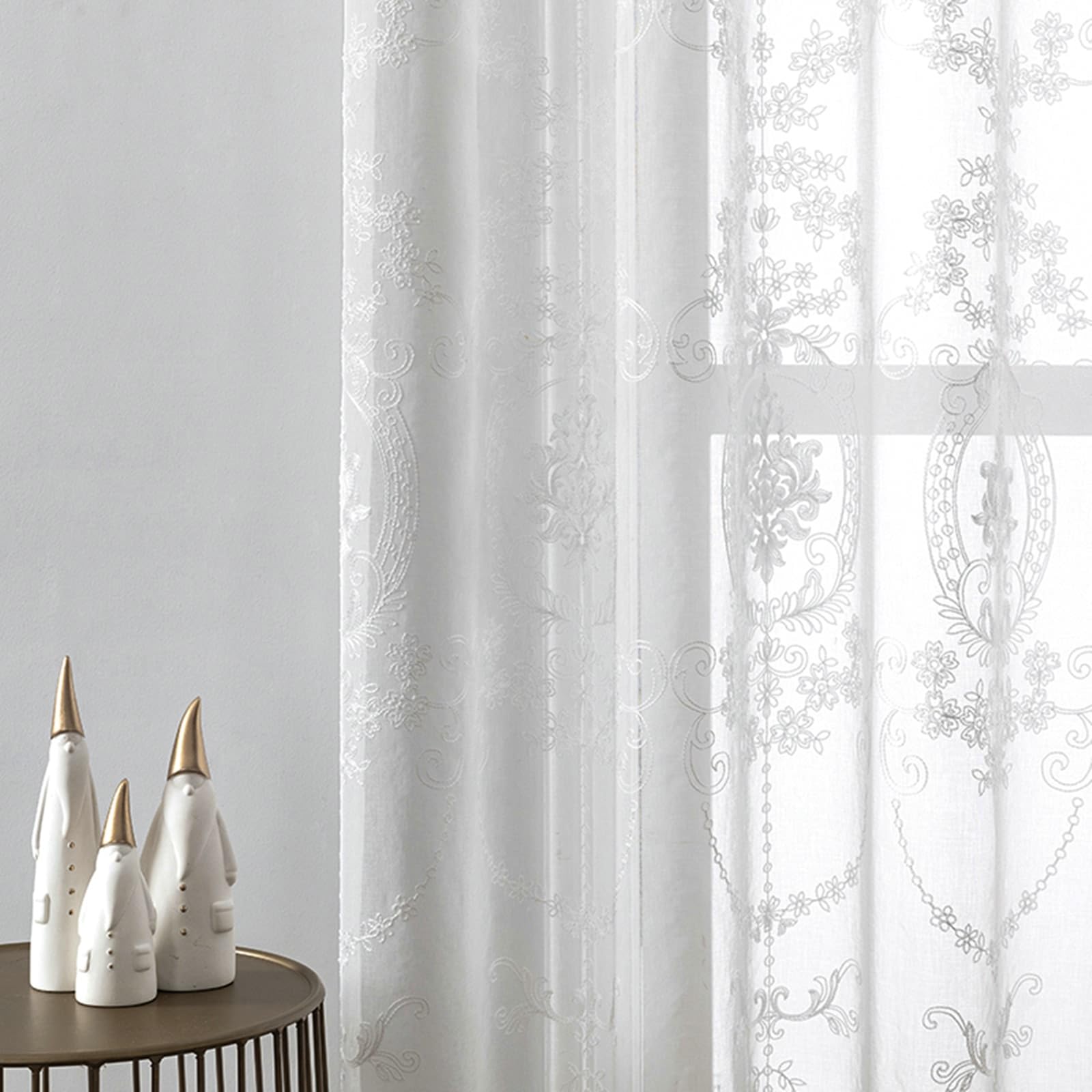Wohnzimmer Voile Vorhänge Weiß 147 cm Höhe, Polyesterleinen Vorhänge Bestickt mit Ösen 2 Stück Transparent, H147 x B107 cm