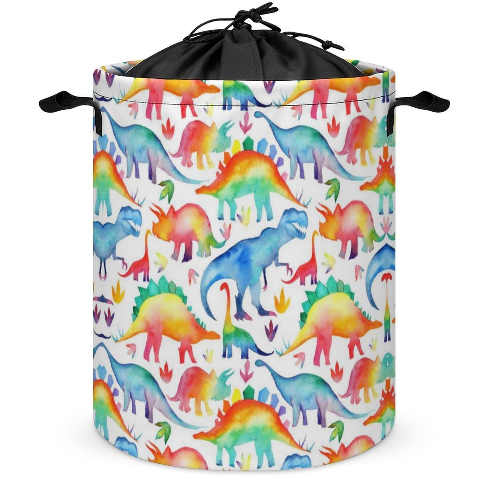 Qjjinxior Drawstring Laundry Hamper, Rainbow Dinosaur Laundry Basket, Washing Basket with Handle