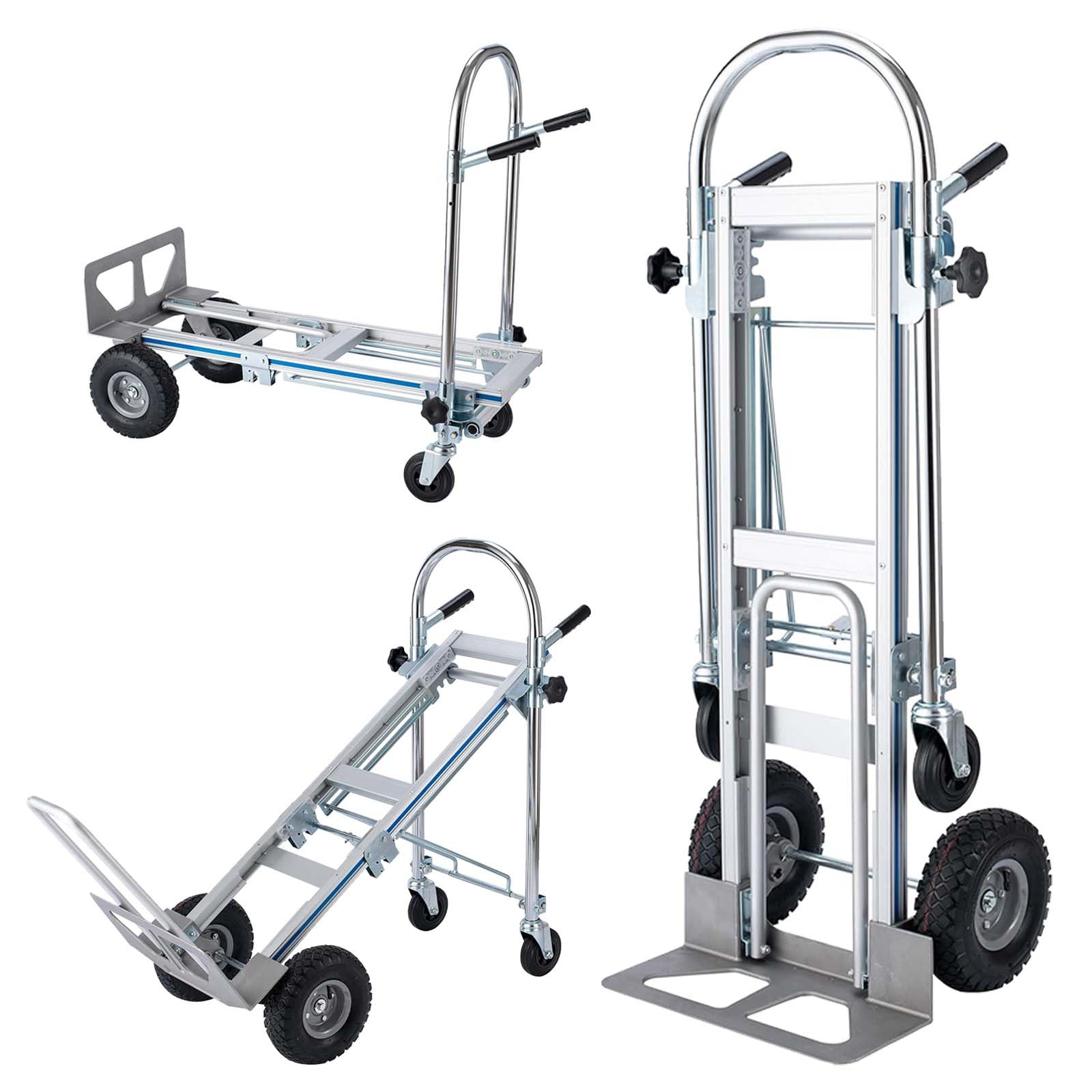 LEADALLWAY 3-in-1 Aluminum Convertible Hand Truck, Heavy Duty Folding Dolly Cart Pneumatic & Solid Wheels for Moving, Warehouse, Delivery, Home Use,