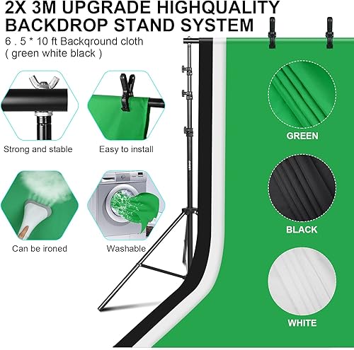 Miniatura 5 de Set fotográfico con sistema de soporte de fondo de 8.5pies x 10pies y paraguas de 5500K, kit de iluminación continua para estudio fotográfico, para