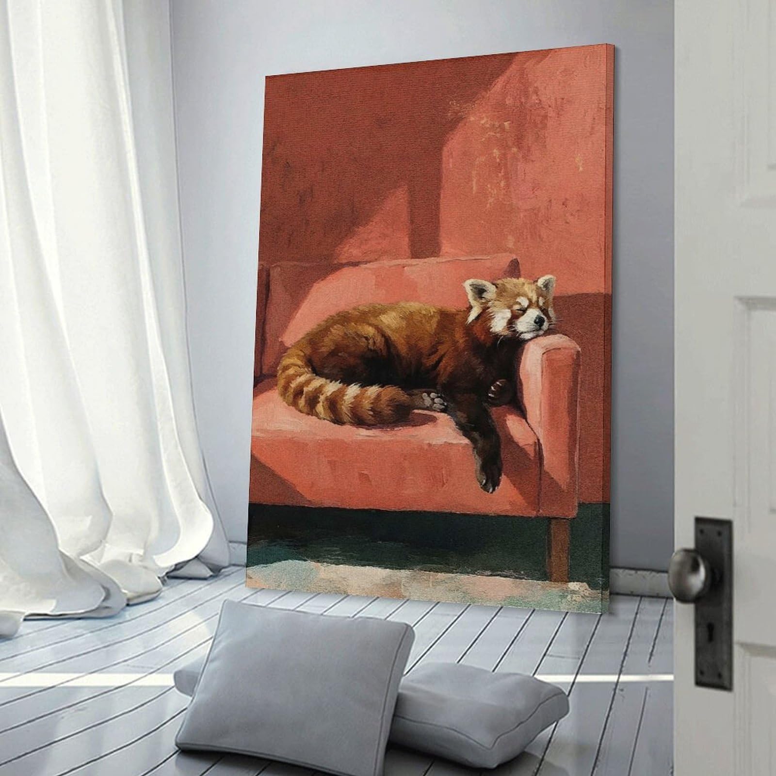 Junmoney Red Panda Napping on Couch Painting Canvas Art Print 24x36inch(60x90cm), for New Homes, Bedrooms Or Workspaces, Gift Idea for Housewarming And Birthdays