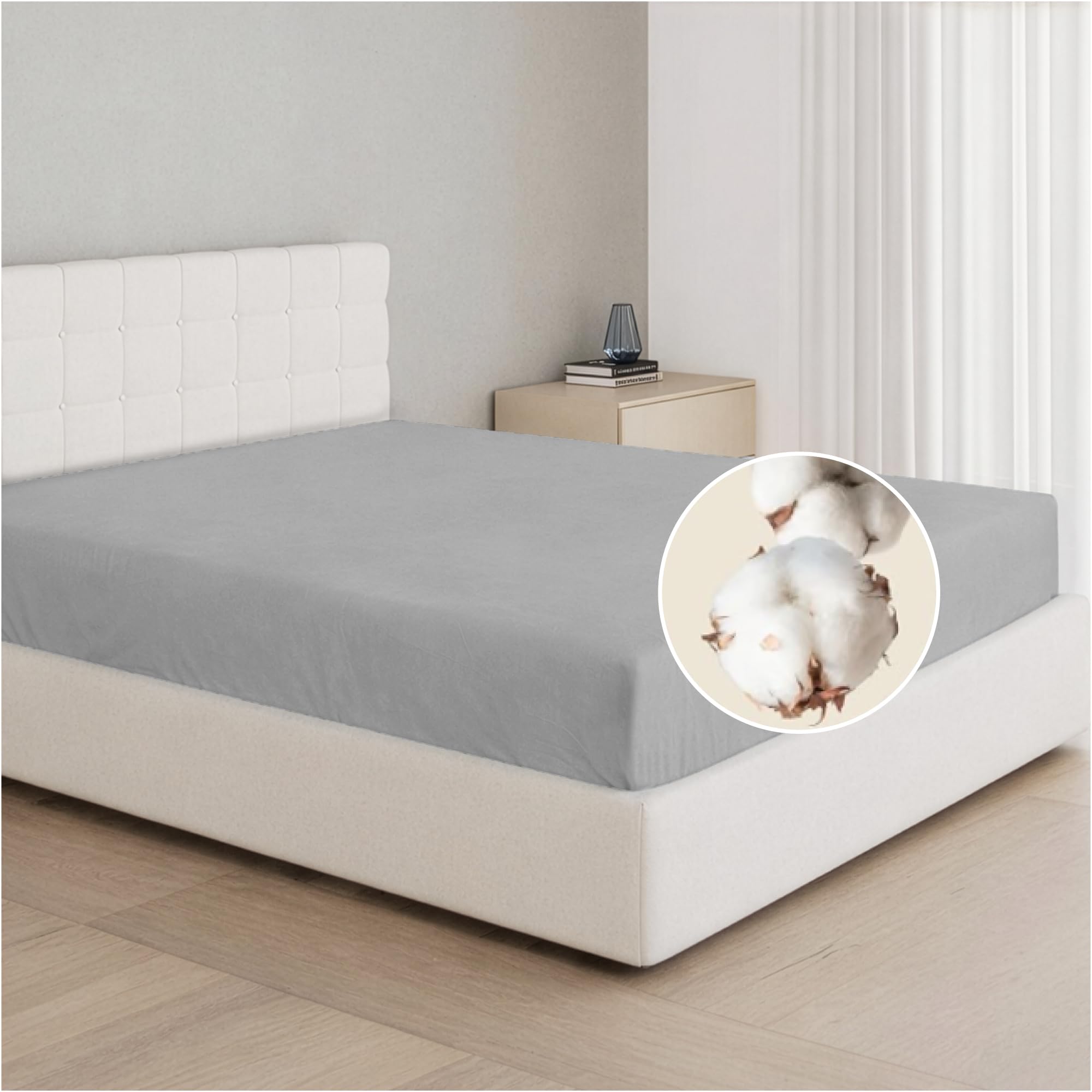 Dreamzie Spannbettlaken 80x200cm, 100% Baumwolle Jersey dehnbar, Spannbetttuch Bettlaken, Steghöhe 15 cm für Matratzen bis 12 cm, Oeko-Tex Zertifiziert, Hypoallergen, Grau