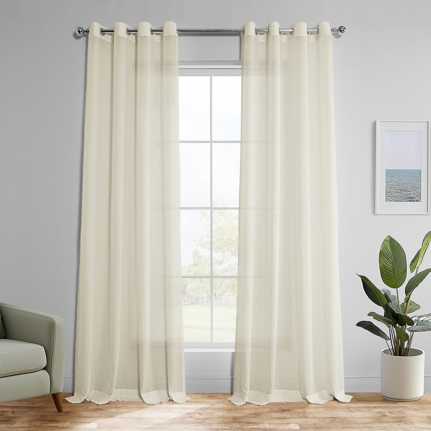 HPD Half Price Drapes Grommet Textured Faux Linen Sheer Curtains for Bedroom 84 Inches Long (1 Panel), 50W x 84L Curtains for Living Room Home Decor, Gardenia