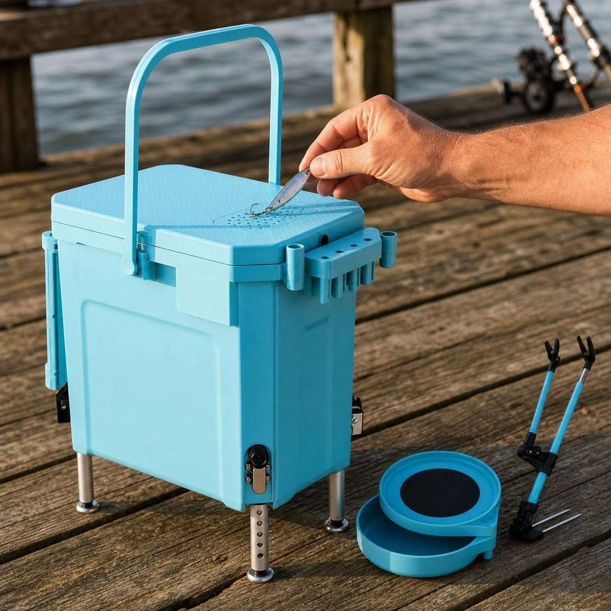 Homyl Panchetto Portatile per Pescatori, Accessori Pesca con Porta Canne e Piatto Magnetico, panchetto pesca