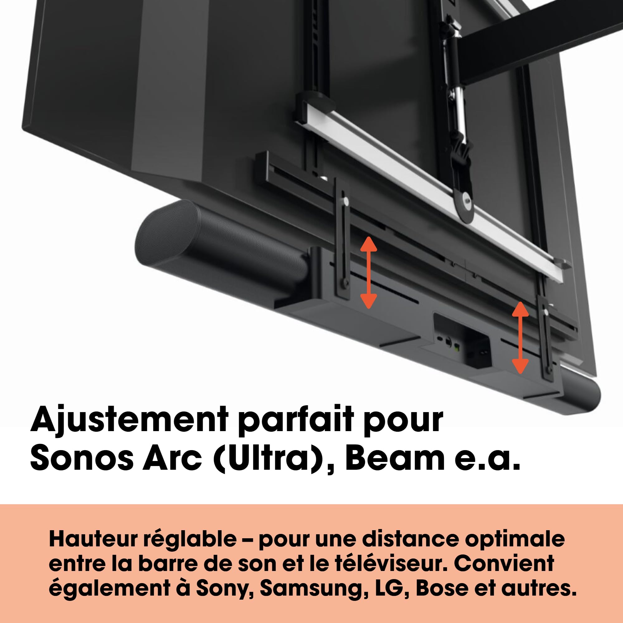 Support Premium Vogel’s pour barres de son Sonos – positionnement parfait pour Arc (Ultra), Beam & Playbar | Convient également à d’autres marques | Idéal en combinaison avec des supports TV pivotants