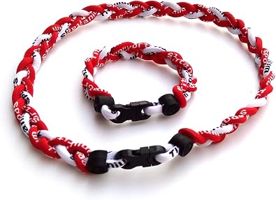 3 Rope Braided Tornado Titanium Sport Baseball Necklace 20" & Bracelet 8"