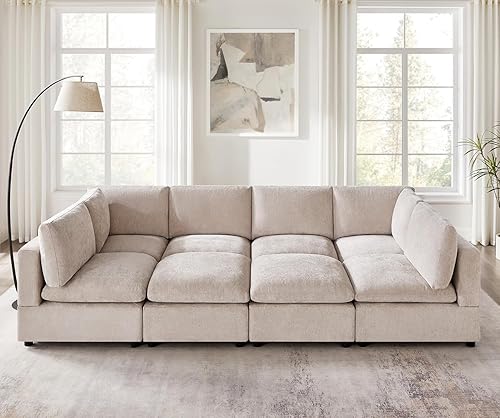 Miniatura 16 de VANOMi Sofá seccional modular, sofá convertible modular con otomano, sofás seccionales para sala de estar en apartamentos pequeños