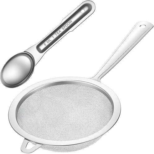 Colador de malla fina de 3.5 pulgadas con mango y cuchara, tamices de acero inoxidable 304, juego de 2 coladores profesionales de cocina de malla