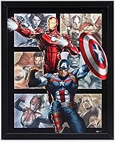 Vista 1 de Marvel Avengers - Decoración de pared de madera enmarcada con Capitán América, Iron Man y más - Arte de pared clásico de Marvel Avengers