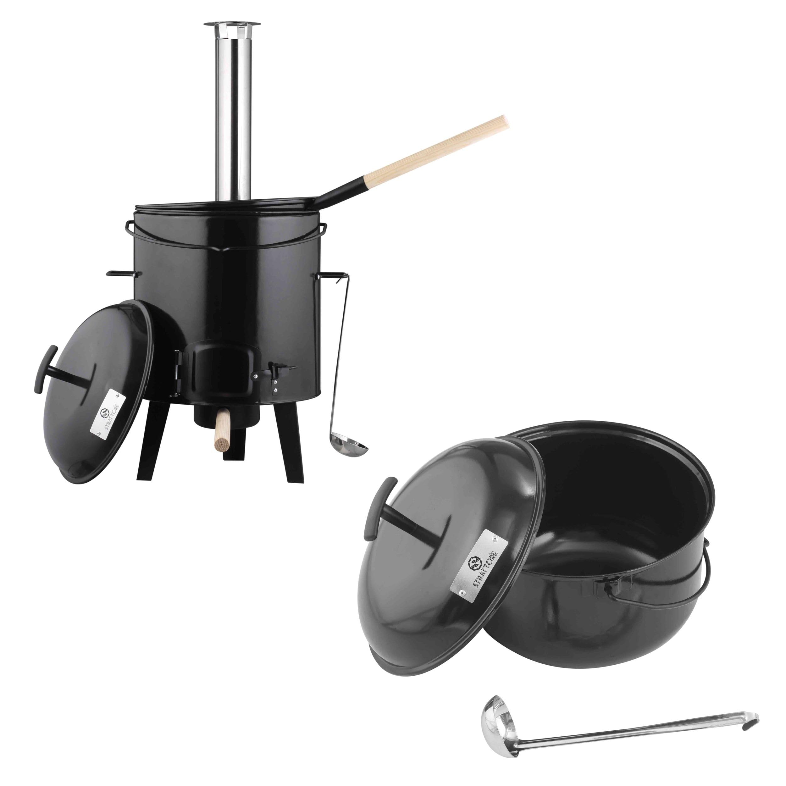 Gulaschkanone Gulaschkessel 19 Liter Eintopfofen mit Grillfunktion Ofen Grill Kugelgrill - Hähnchenbräter 10L Pfanne Kesselgulasch Topf emailliert mit Deckel für die Outdoor Küche Feldküche