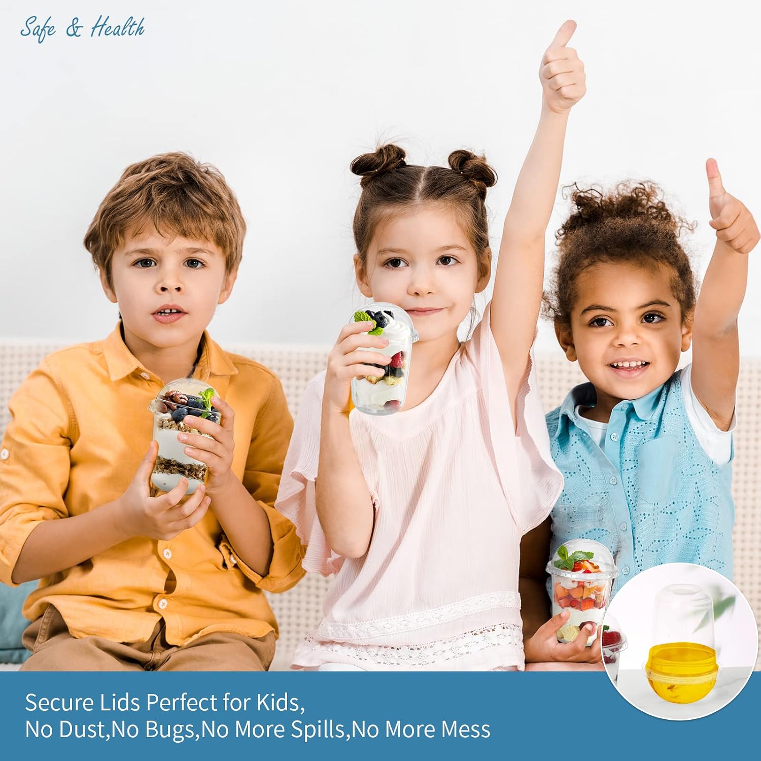 Songtaste 50 Pcs Disposable Plastic Cups,12 Oz Clear Plastic Parfait Cups with Dome Lids and No Hole,Dessert Yogurt Fruit Holders for Kids,Take Away Breakfast and Snacks,Cold Drinks,Ice Cream,Fruit