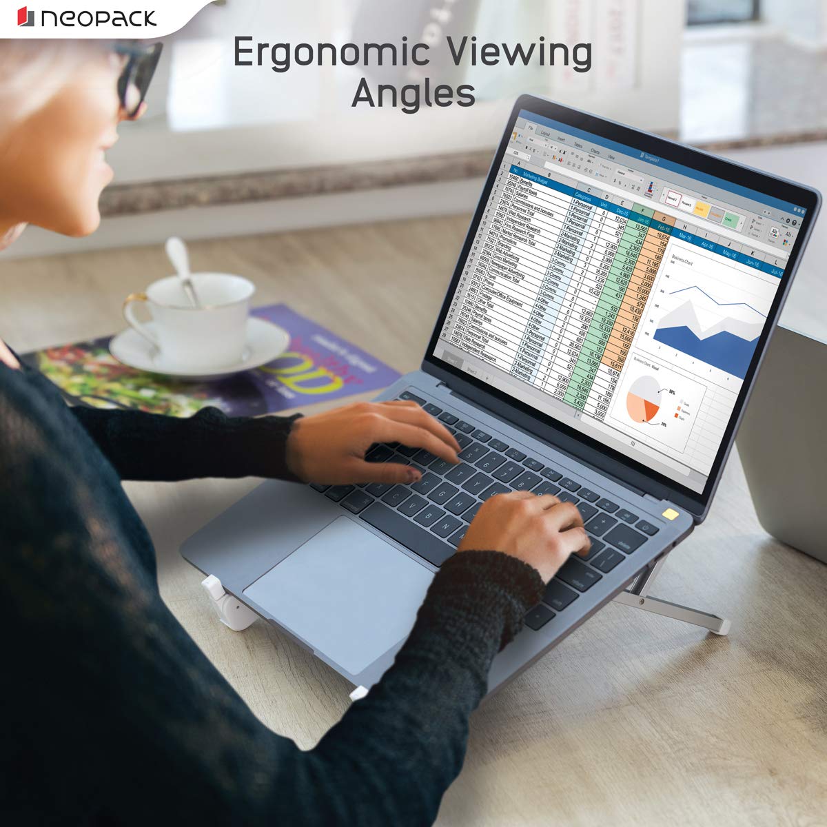 Neopack Portable Aluminum Laptop Riser/Foldable Stand for 13" to 16" Laptops and Macbooks - Silver 16