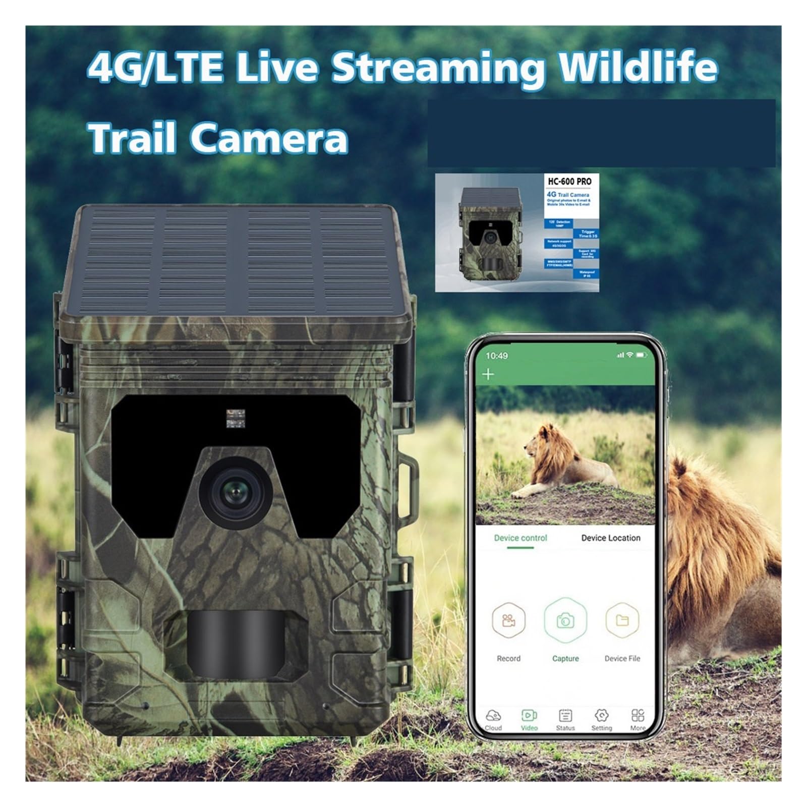 Cámara de Vida Silvestre Control Remoto Inalámbrico De La Cámara Al Aire Libre Solar 4G De La Cámara Impermeable del Rastro De La Vida Silvestre De La Visión Nocturna del IR De La Caza