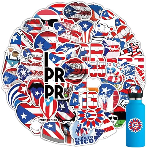 102 calcomanías de vinilo impermeables de Puerto Rico para laptop, teléfono, sombrero duro, monopatín, álbumes de recortes, parachoques, regalos