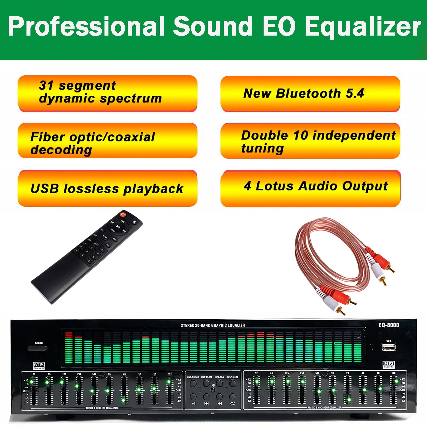 Ecualizador Digital De 31 Bandas, Ecualizador Gráfico Estéreo, Analizador De Espectro Musical, Decodificación De Audio Digital Coaxial Óptico Bluetooth 5.4, Reducción De Ruido