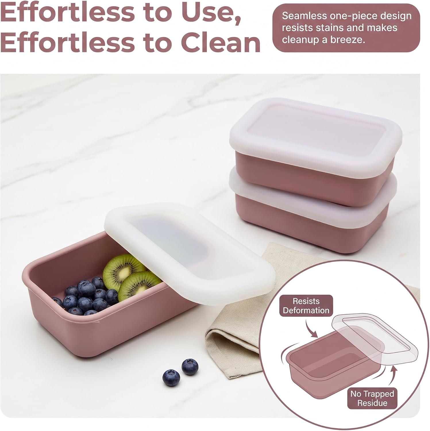 2Pack Small Silicone Storage Containers with Lid ，250ml Microwave & Freezer Safe, Leak-Proof Box for Daily use,Travel and Kitchen Organization，4.7" x 3.4"， (Pink) image 4