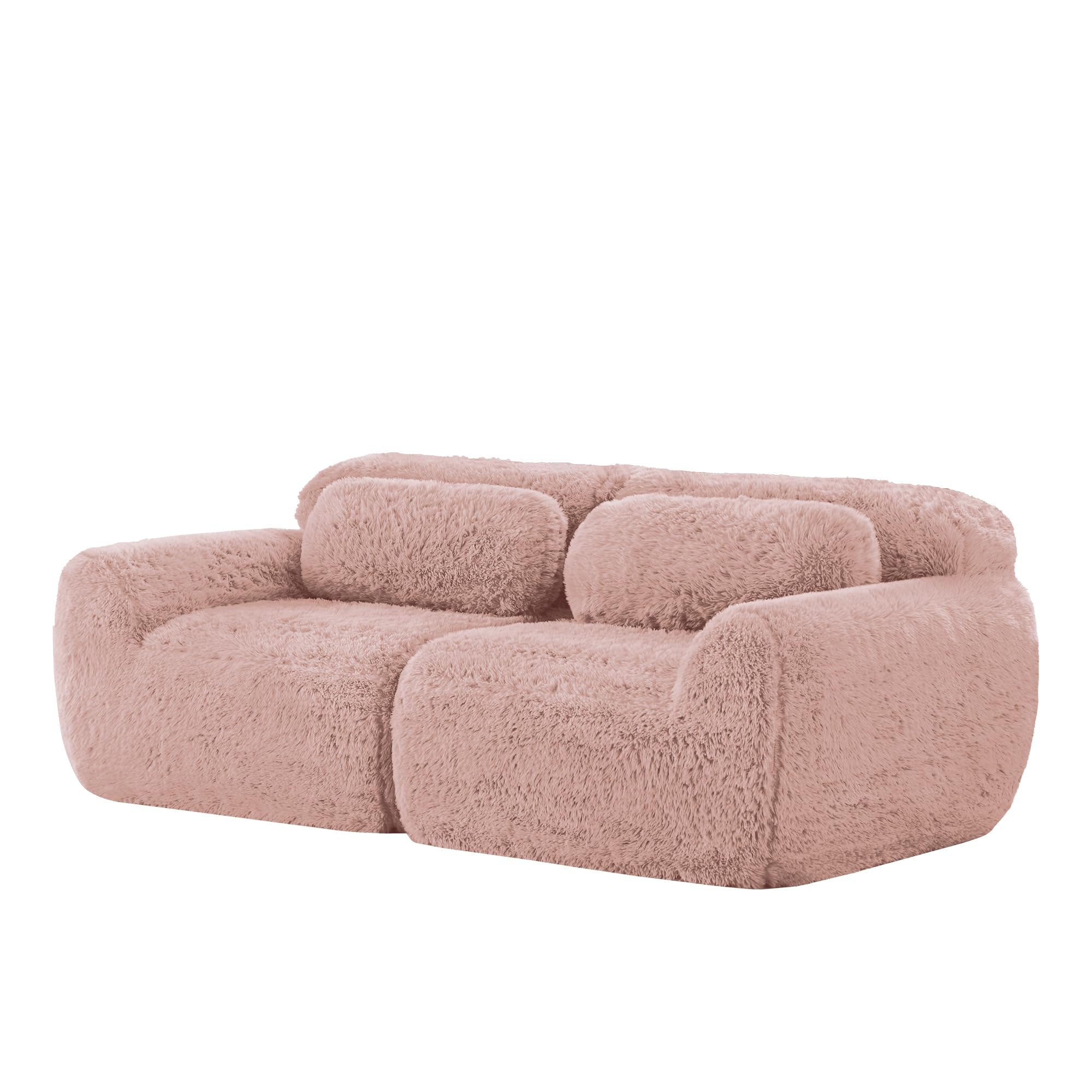 Modulaire Hoekbank in pluche stof, met poef en 4 kussens, zonder frame, 378x179x73cm, Roze