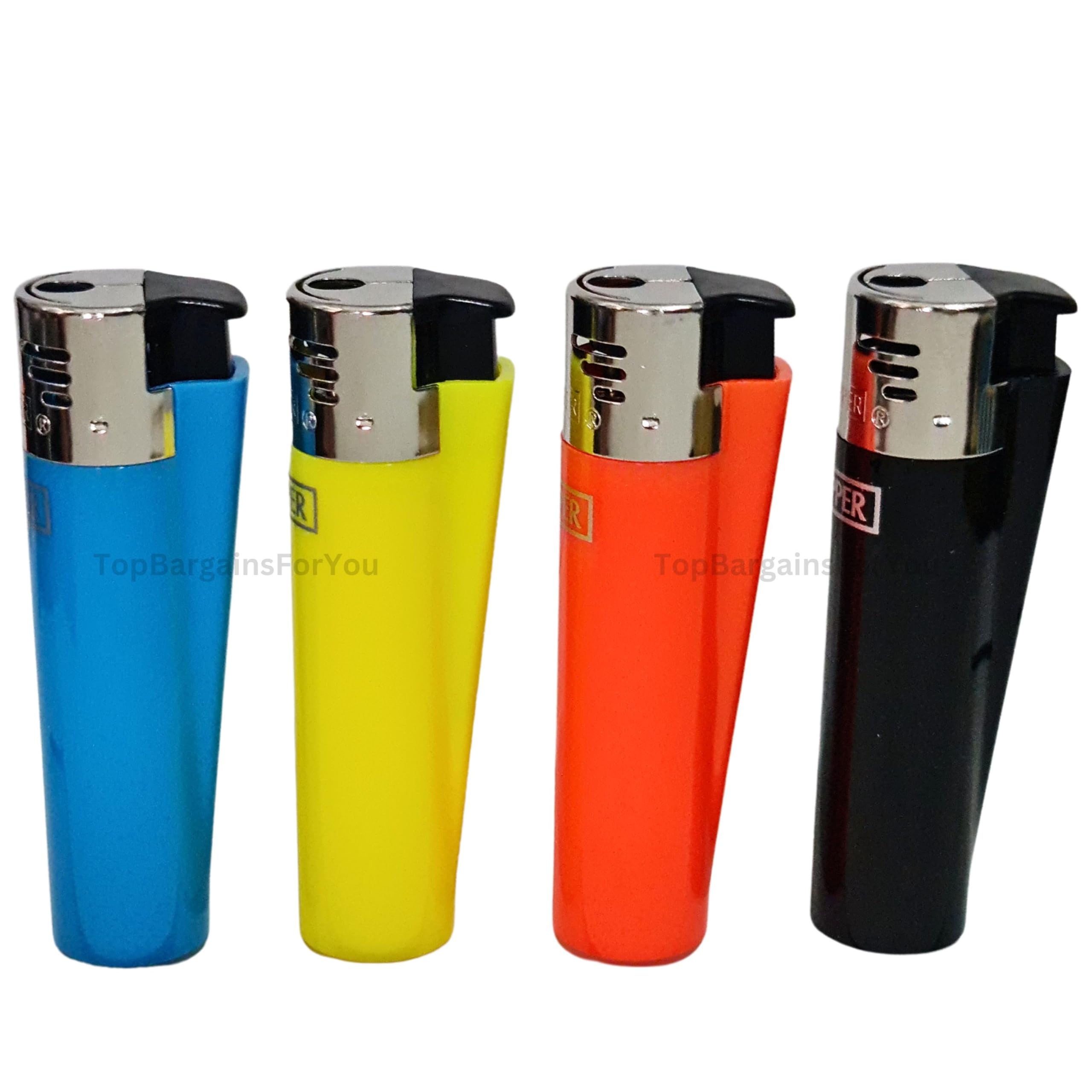 Zactly - Clipper Lighter Set Standard Flame Electronic Various Premium Design, Silver Top Gas Refillable Lighters - LIMITED EDITION (Plain Colourful)