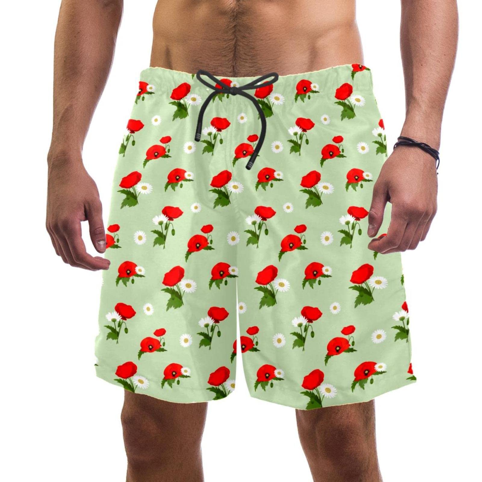 Maillots de bain hommes short de plage fleurs de coquelicot