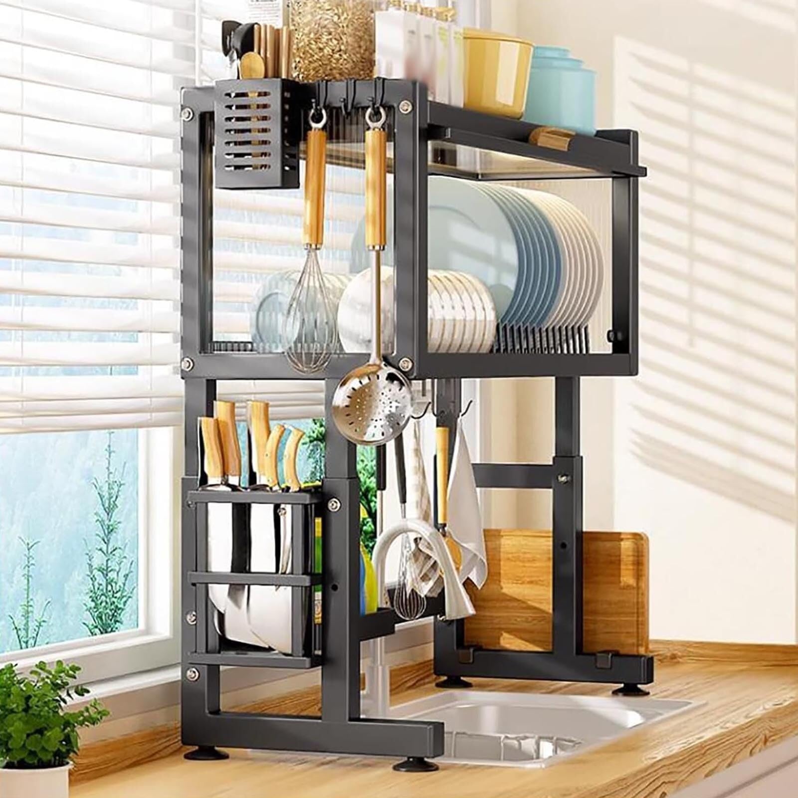 Escurreplatos Escurridor De Platos Acero Inoxidable Organizador Estante Cocina Mostrador Ajustable Organización Cocina(Blcak)