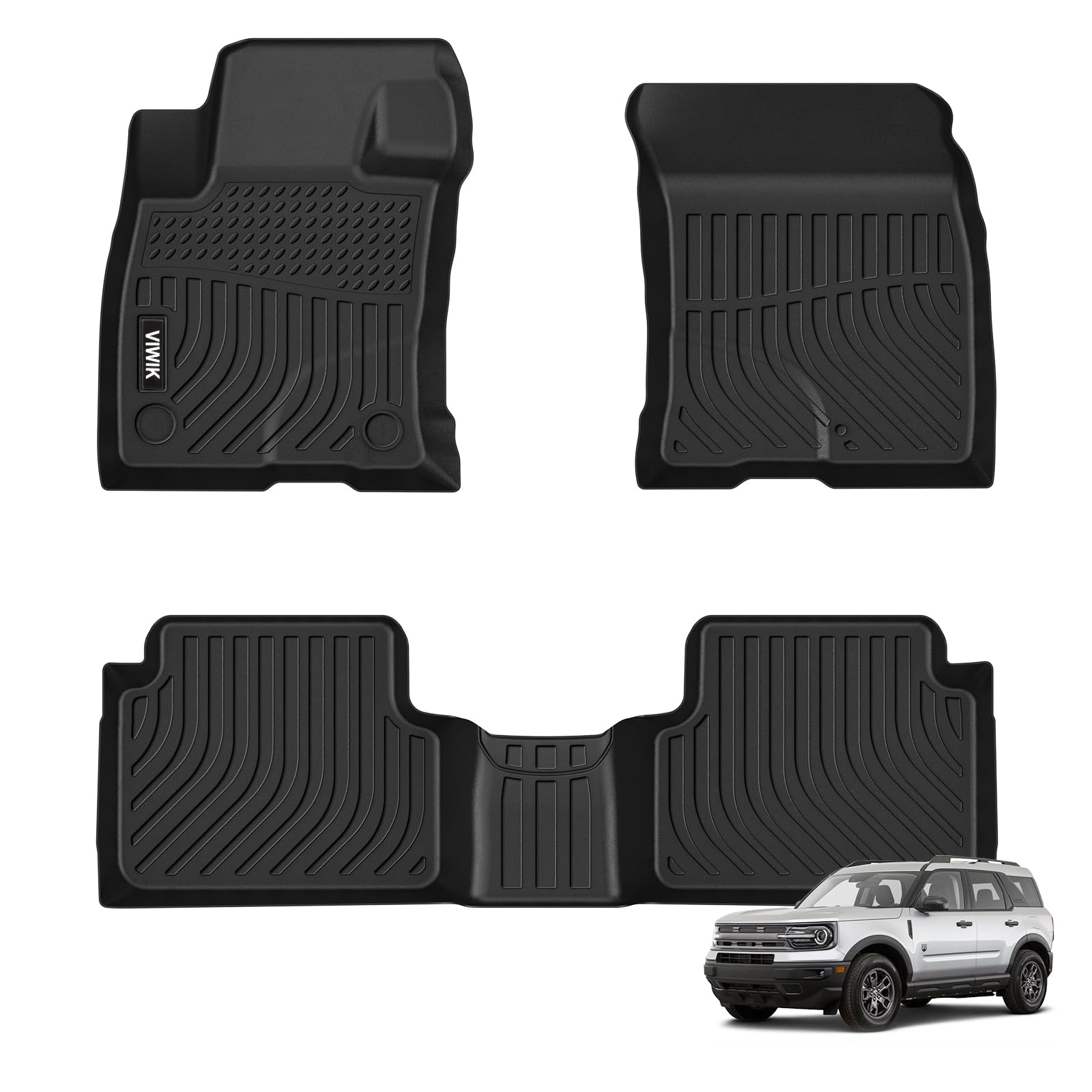 VIWIK Floor Mats Fit for Ford Bronco Sport 2021 2022 2023 2024, All Weather Guard Custom Car Mats Full Set 1st & 2nd Row, Automotive Floor Liners Black TPE Car Accessories