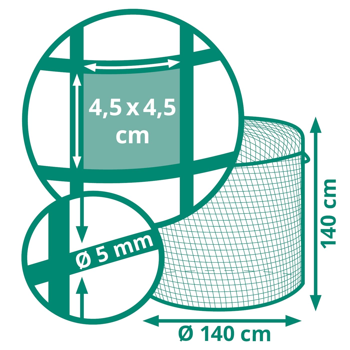 VOSS.farming Rete Porta Fieno, Rete per rotoballe, Rete per rotopresse, 1,40 x 1,40 m, Maglie 4,5 x 4,5 cm, Verde