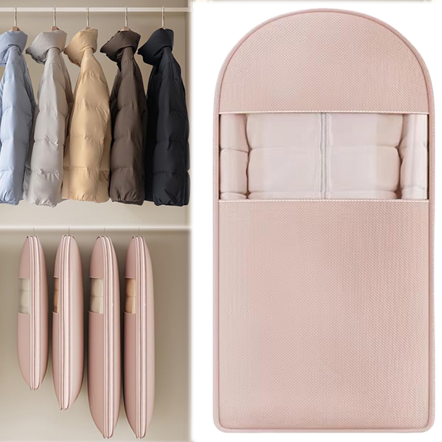 Space Saving Hanging Garment Bag with Self Compression Zipper Self Compression Zip Garment Bags with Transparent Window Waterproof