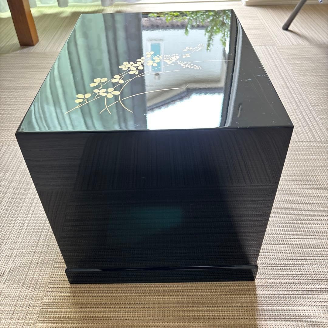 Amazon.co.jp: 萩にうずら 会津塗 漆器 黒塗り 木製 3段引き出し