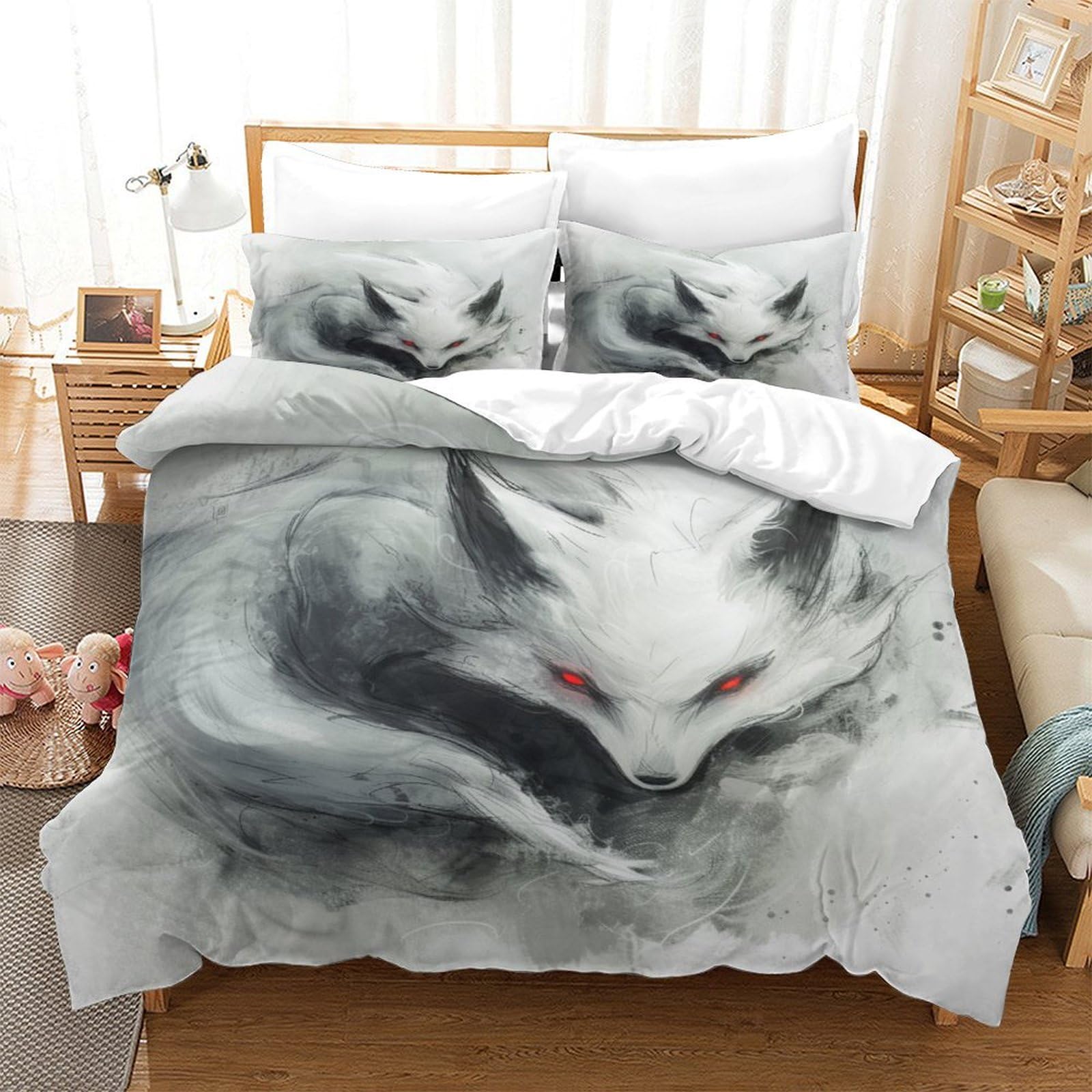 Housses de couettes 3 pièces Fox motif imprimé 3D avec microfibre super king size