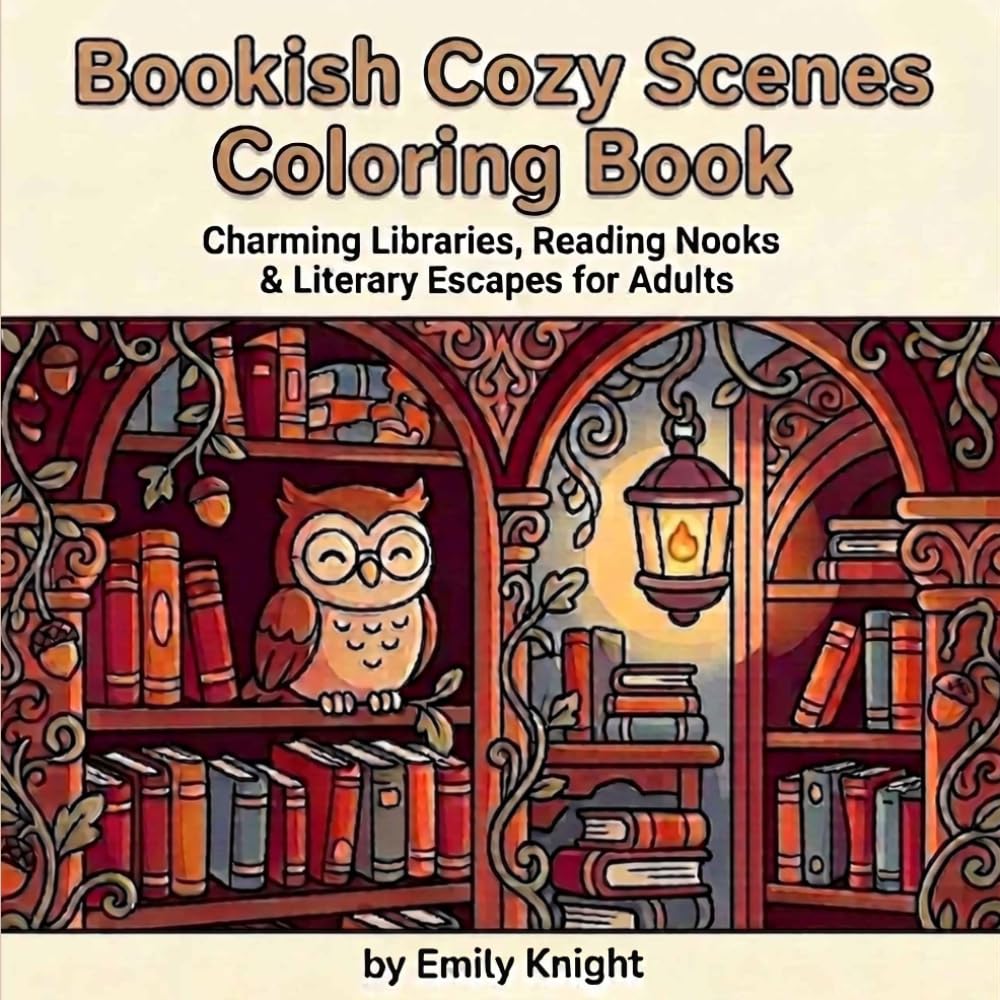 Bookish Cozy Scenes Coloring Book: Charming Libraries, Reading Nooks & Literary Escapes for Adults