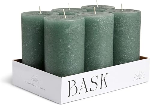 Bask - Juego de velas de pilar moteadas de 6 a 3 x 6 pulgadas sin goteo sin perfume en verde oscuro para decoración del hogar, relajación y todas