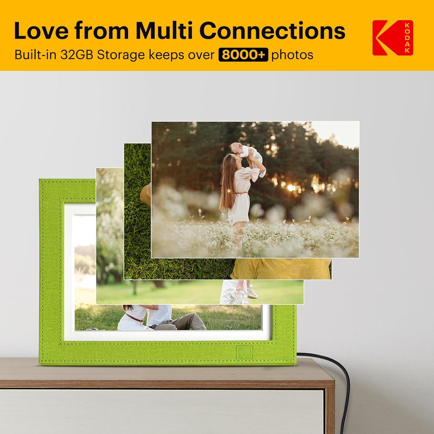 KODAK 8.4 Inch WiFi Digital Picture Frame, 2560 x 1600 IPS HD Touchscreen Digital Photo Frame with 32GB Storage, Easy Setup to Share Photos or Videos Instantly from Anywhere(Green PU)