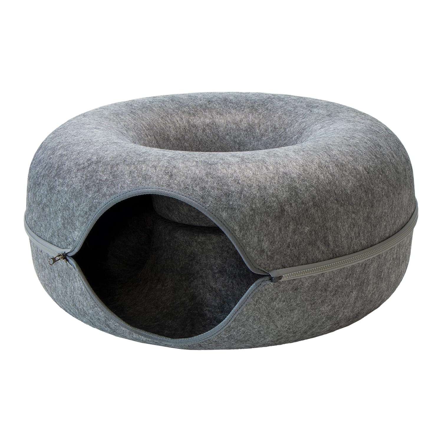 Katzentunnel Katzen Donut Katzenhöhle Katzenbett Spielhöhle für Ihr Liebling, rund, Maße 60x60x28 cm, aus robustem Filz gefertigt, Grau. Multifunktionales Design: zum Spielen,Schlafen oder Kratzen