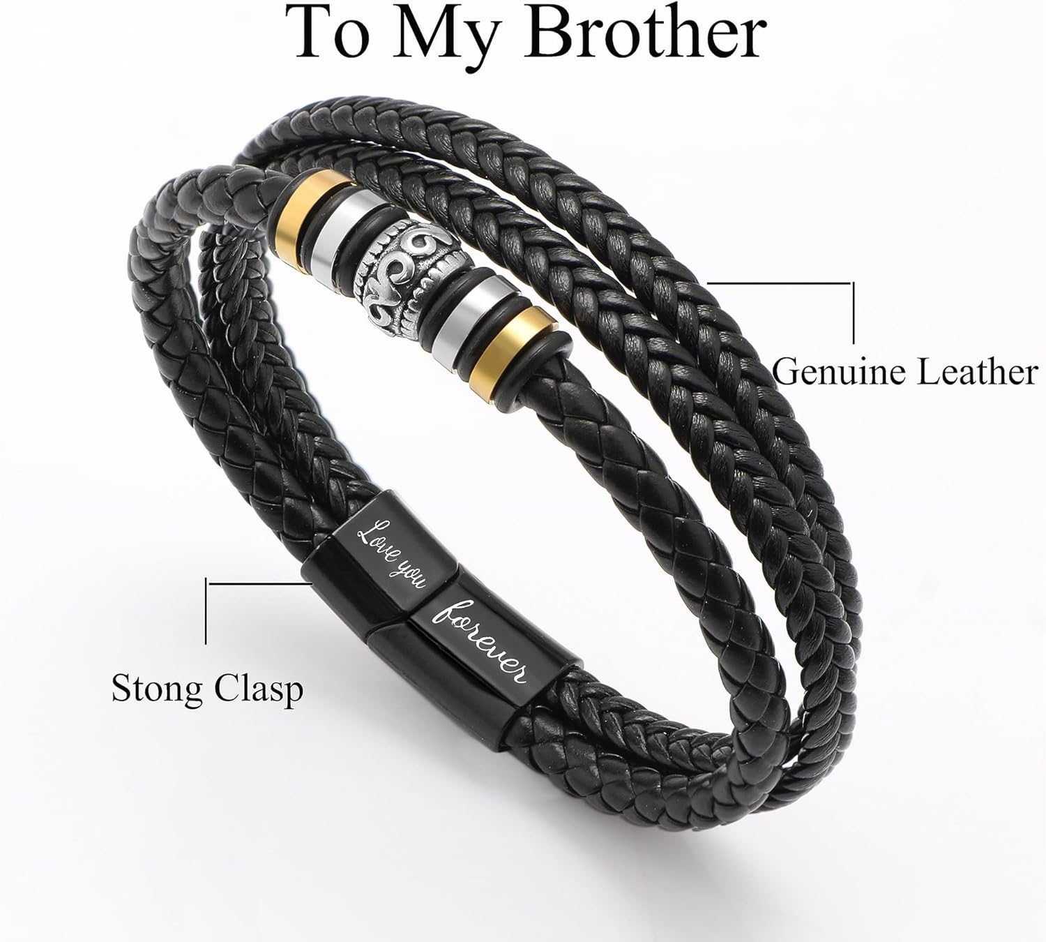 𝐋𝐞𝐚𝐭𝐡𝐞𝐫 𝐁𝐫𝐚𝐜𝐞𝐥𝐞𝐭 𝐟𝐨𝐫 𝐌𝐞𝐧 Birthday Valentine's Day Gifts for Son Grandson Boyfriend Husband Dad Brother Multi-Layer Braided Leather Bracelet with Clasp Black Inspirational Bracelet For Men - Image 3