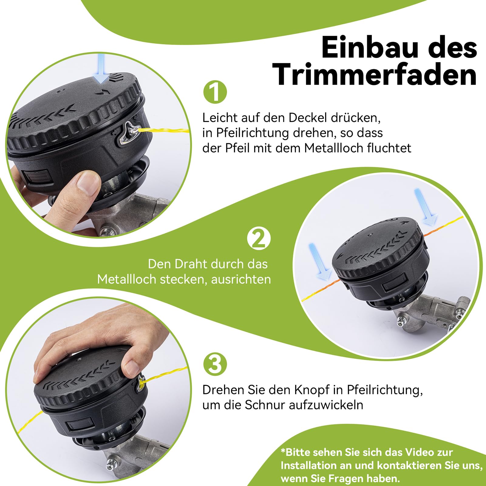 Tête de Fil pour débroussailleuse Filetage Gauche avec système Tap & Go，Tête d'alimentation Facile pour Echo, Stihl, Ryobi – Livrée avec 4,2 m de Fil de Coupe (0,095") et 6 adaptateurs