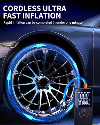 Miniatura 8 de Compresor de aire portátil inflador de neumáticos -Bomba de aire eléctrica de 120 PSI para neumáticos de automóvil  Batería de 20000 mAh, inflado 2