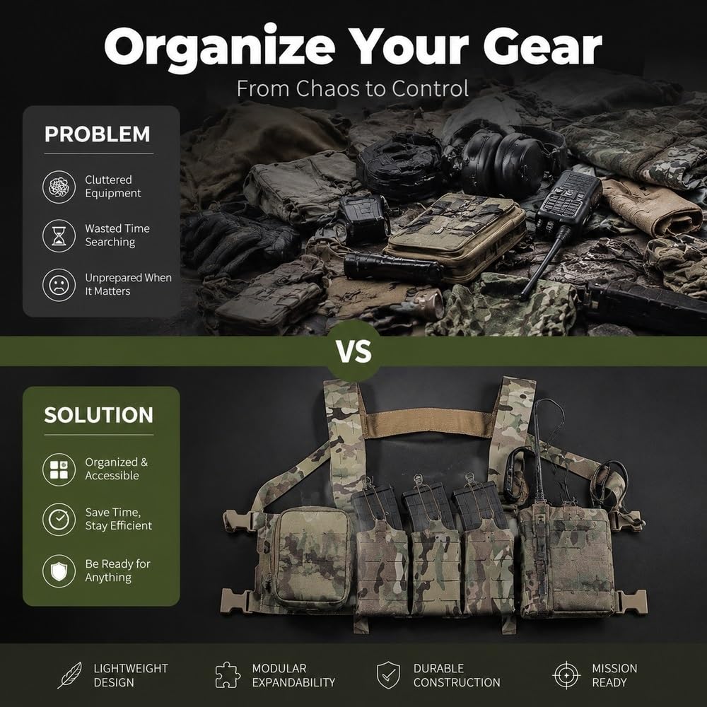 Arnés modular ultraligero Molle para el pecho ajustable para exteriores