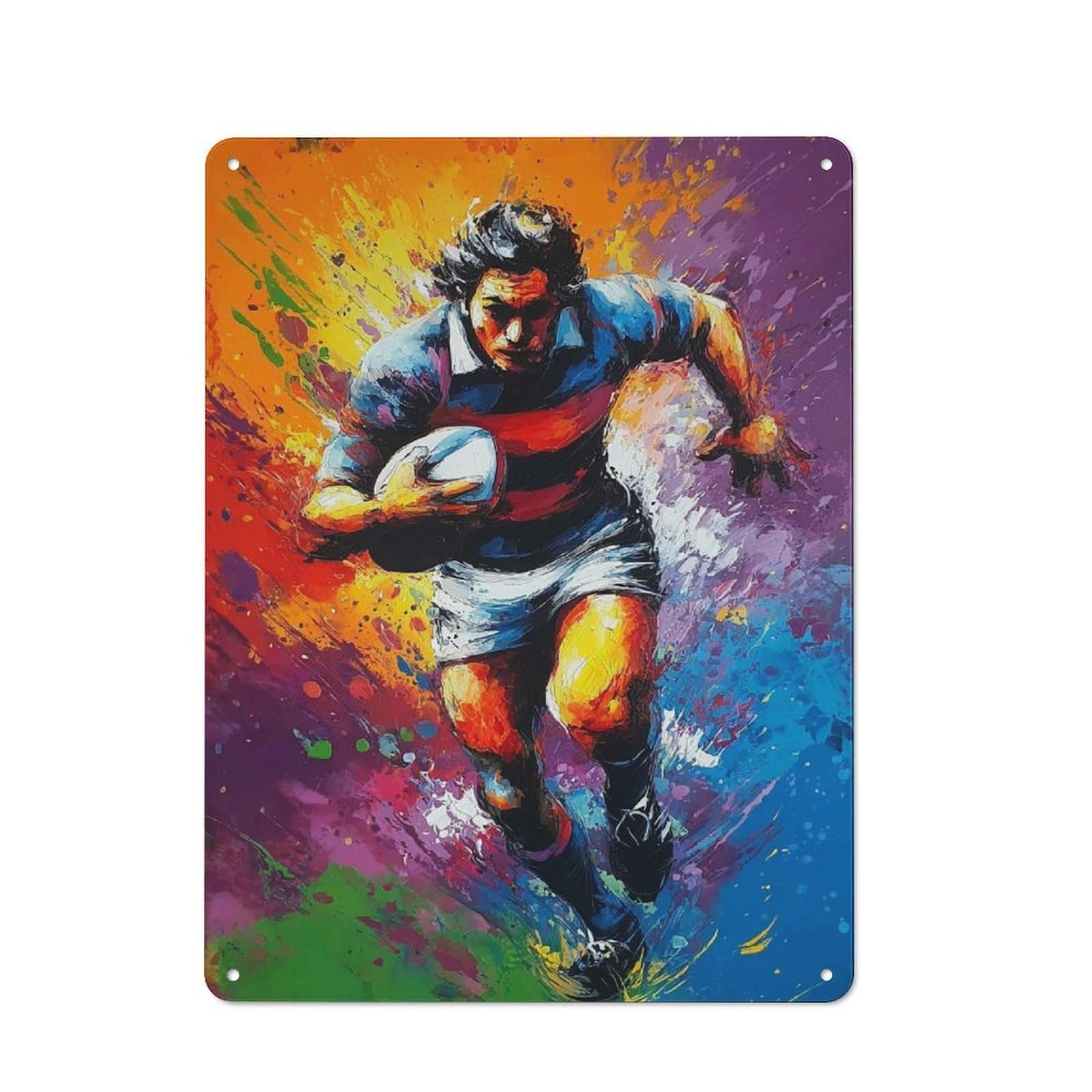 Junmoney Rugby Player In Action Rustic Tin Wall Plaque 40X30cm For Kitchen Or Home Bar, A Winter Wall Decor Update For Kitchen Decor Lovers