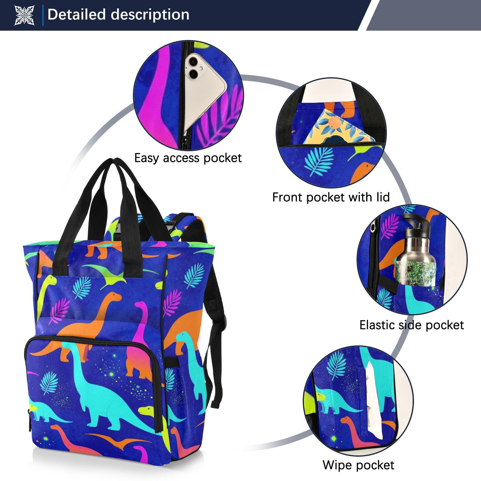 Bolsa de pañales para bebé, niña, niño, papá, mamá, dinosaurios