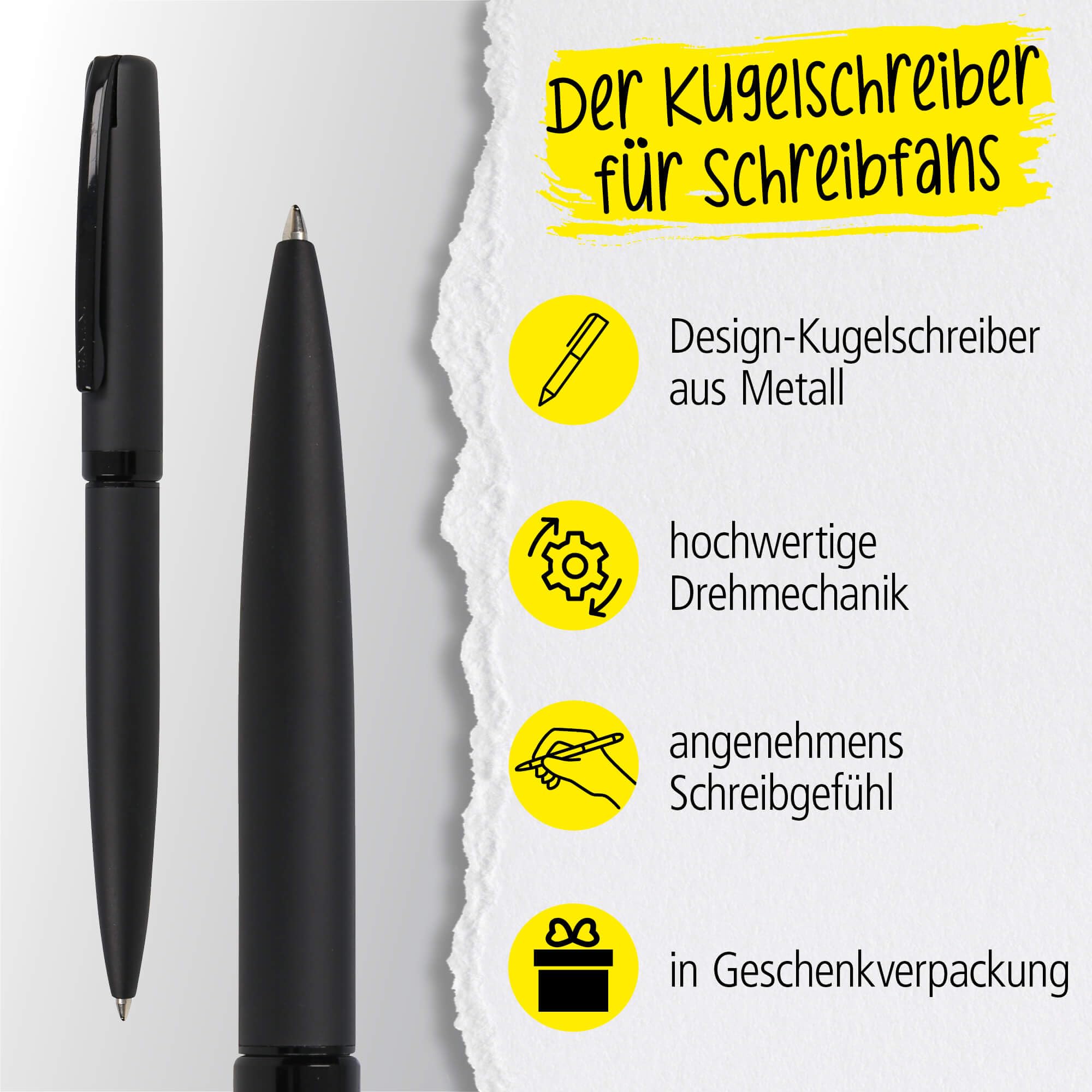 Online Juego de escritura Eleganza Pure Black I contiene bolígrafo, pluma estilográfica y estuche de piel auténtica, 3 piezas, en caja de regalo, pluma estilográfica para cartuchos estándar, Kulli con