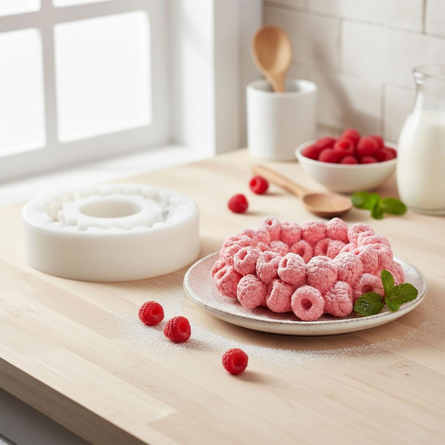 Flexible Silicone with Intricate Berries Pattern Raspberry Shape Bakewares Ideal for Pastries Craft Creation Fruit Rings Baking Pan