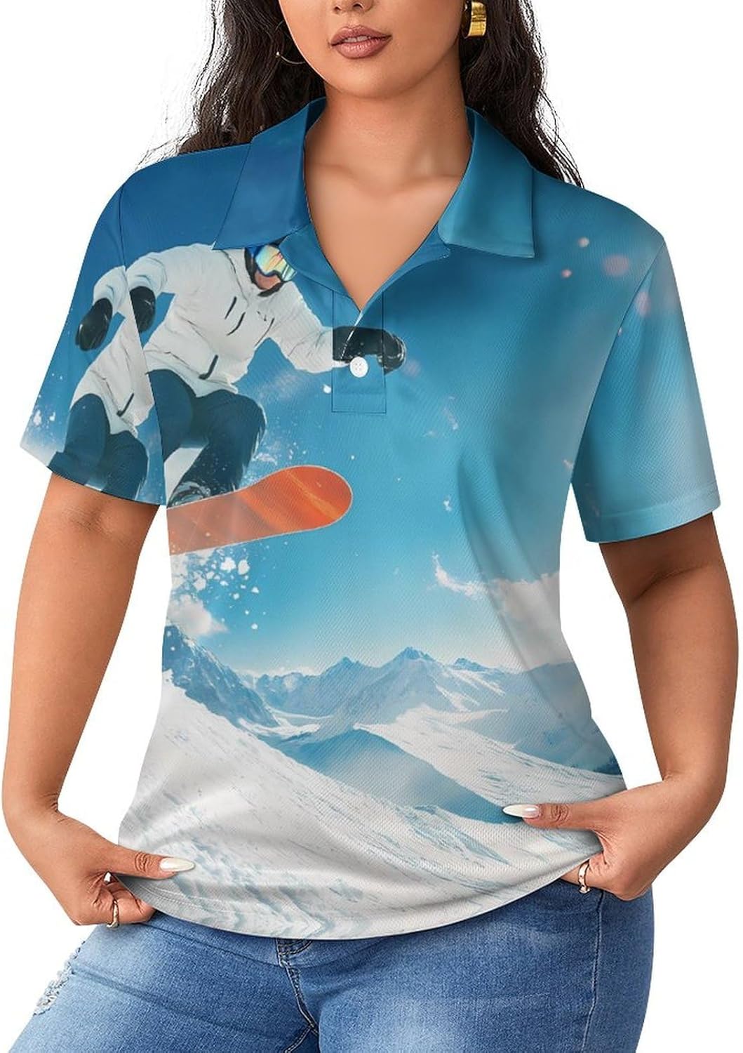 Cool Snowboarding Snowboarder Women's Golf Polo Shirts Short Sleeve Quick Dry Tennis Tops Casual Work Blouses
