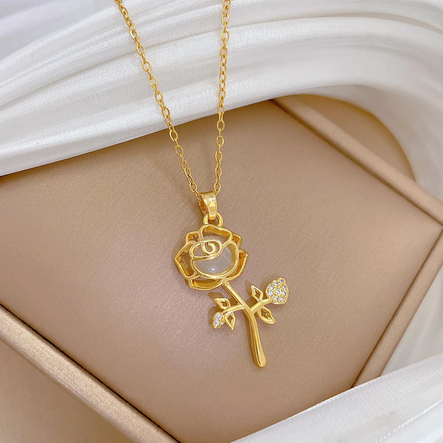 Rose Flower Cross Necklace for Women Red Rose Pendant Necklace Shiny Cubic Zirconia Rose Flower Necklaces Trendy Jewelry Gifts - Image 5