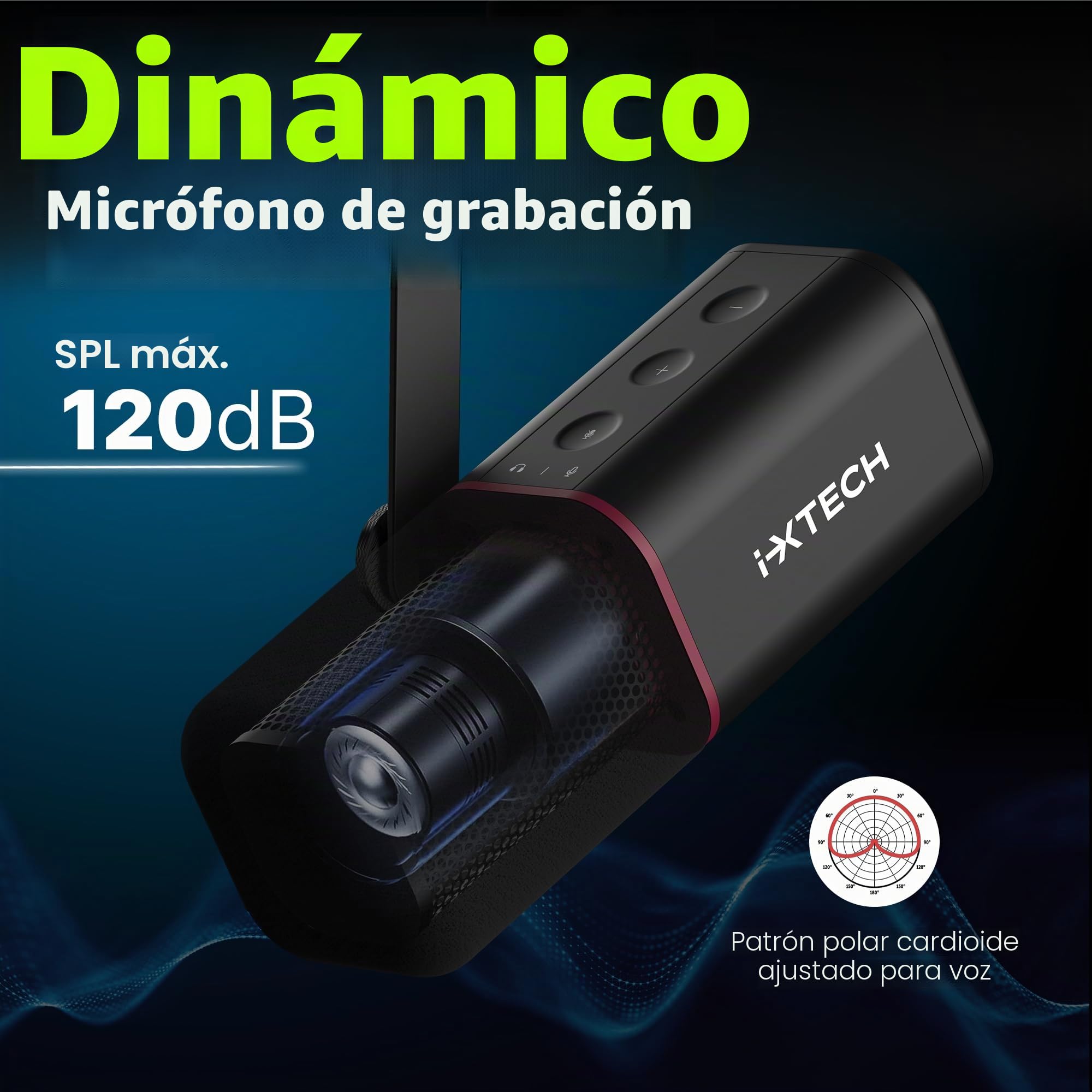 IXTECH Micrófono dinámico cardioide con Cubierta de micrófono, micrófono Vocal USB XLR para podcasting, transmisión, grabación, Juegos y Voz en Off (Negro)
