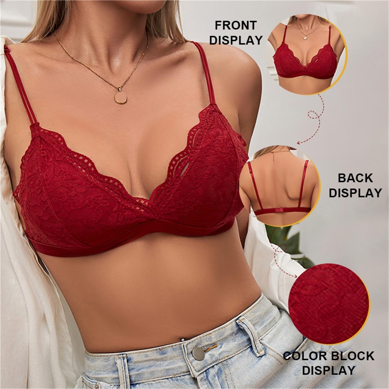 Reggiseno a triangolo profondo da donna, senza bordi, sottile, traspirante, schiena bella, seno grande, piccolo