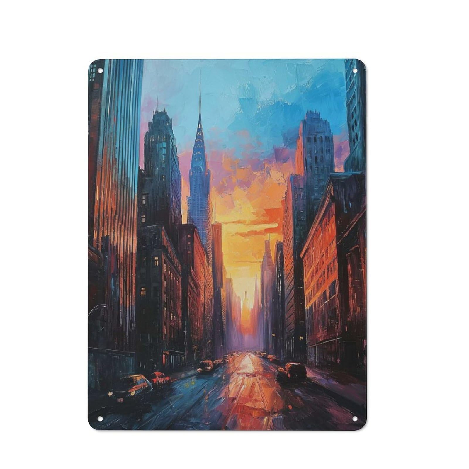 Junmoney Style-13 Tin Wall Plaque 40X30cm With Urban Sunset Art For Hallway Wall, Suited To Wall Displays In Hallways And Entrance Areas