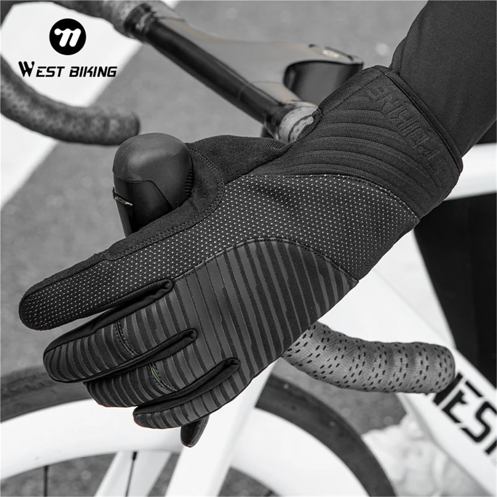 Generico Guanti da ciclismo invernali da uomo a dita intere - Guanti touchscreen termici, idrorepellenti e antiscivolo for MTB e bici da strada