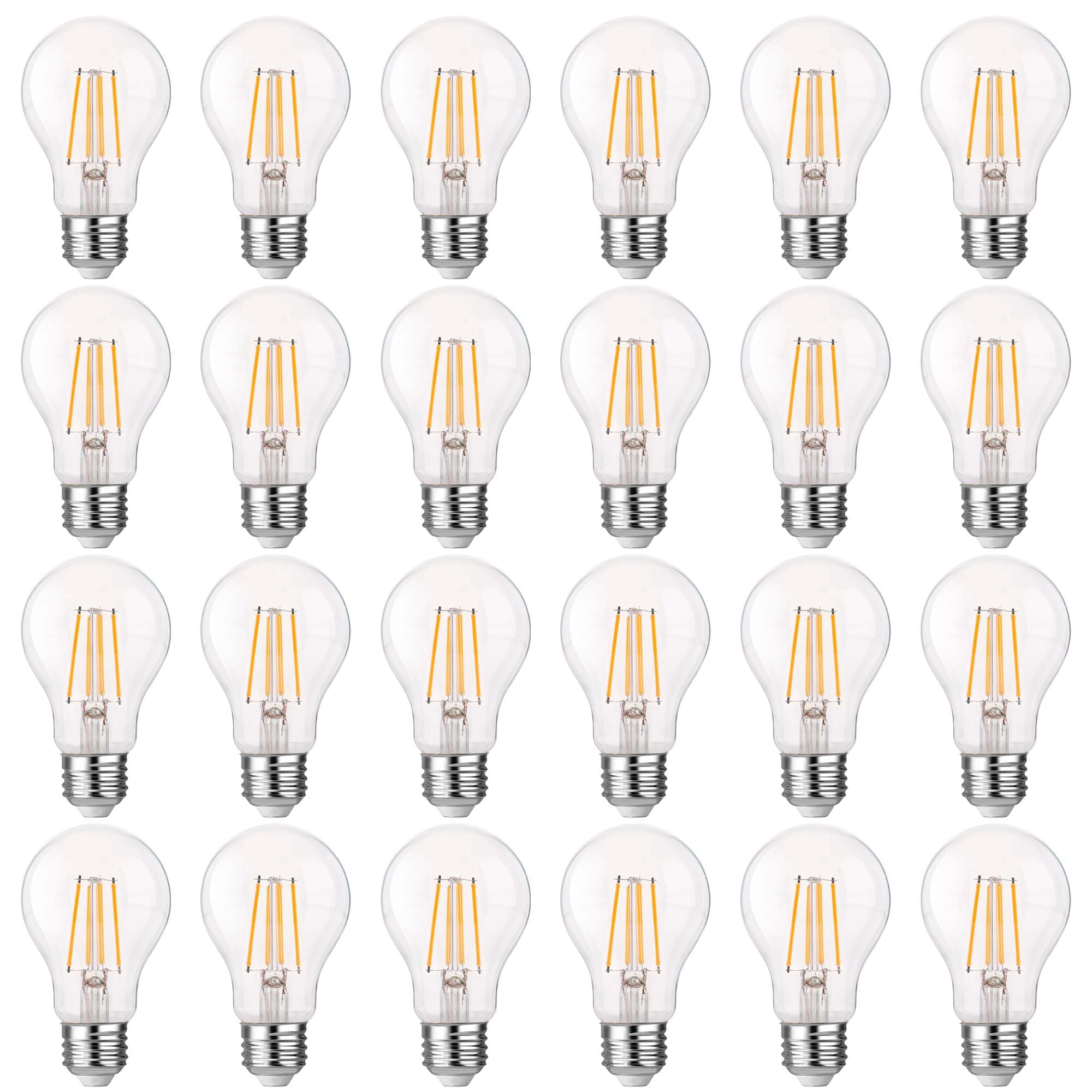 FLSNT A19 LED Light Bulb, 12W Equivalent 100W Dimmable, 1600 Lumens 2700K Soft White, 24 Pack, Clear Glass, E26 Base, CRI82