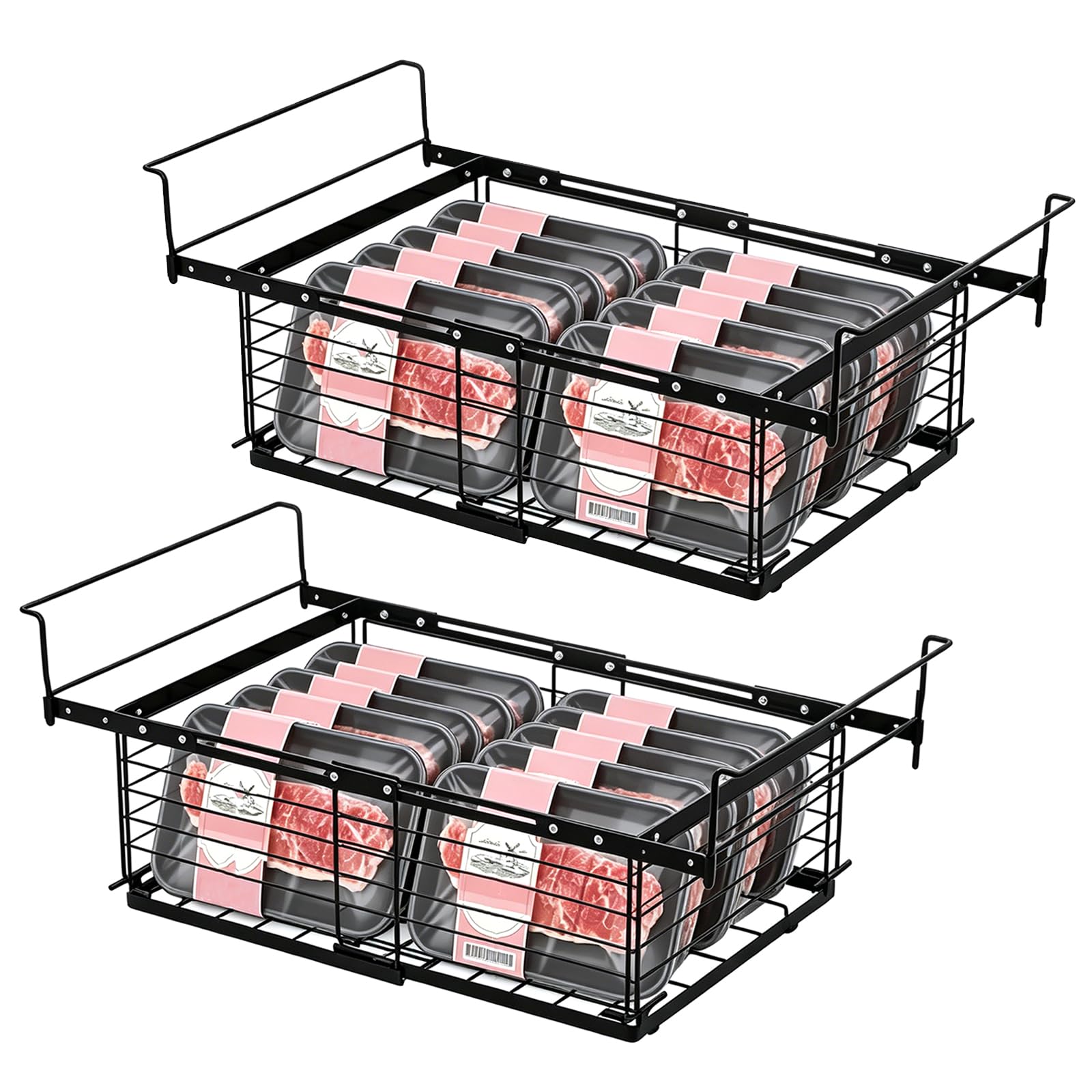 2 Piezas Cesta de Congelador y Extensible, Organizador Colgante para Congeladores con Asa, Metal Organizador Arcon Congelador para 270-560L Congeladores Organizar Ingredientes Congelados
