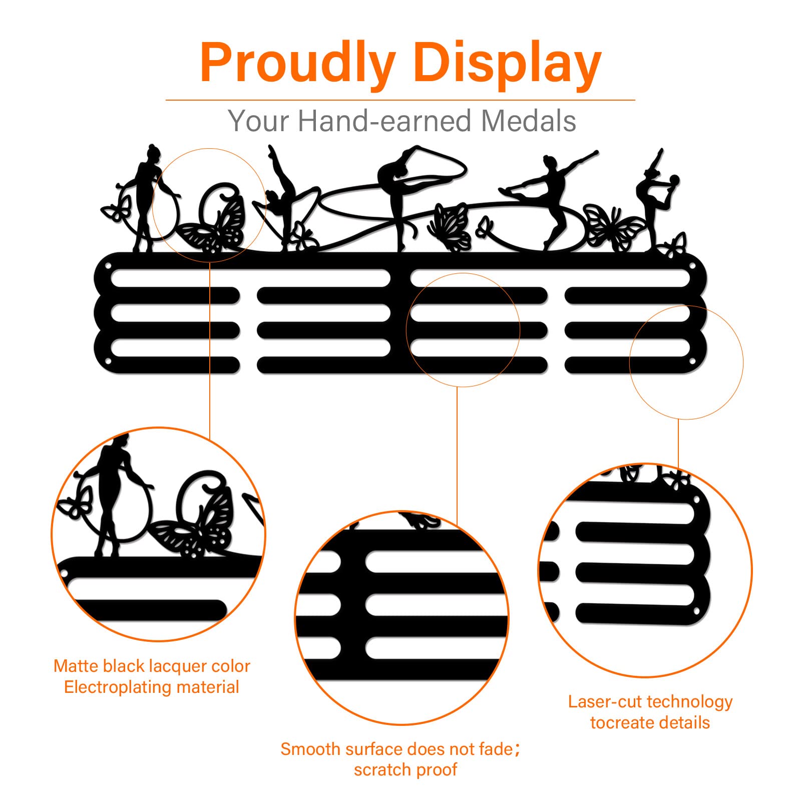 Porta Medaglie Da Parete Per Ginnastica - Espositore In Acciaio Con Design A Farfalle Per 12 Medaglie - Foto 5